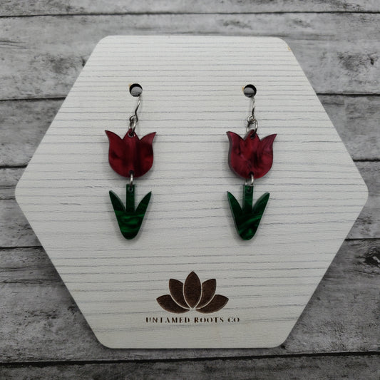 Burgundy Tulip Earrings