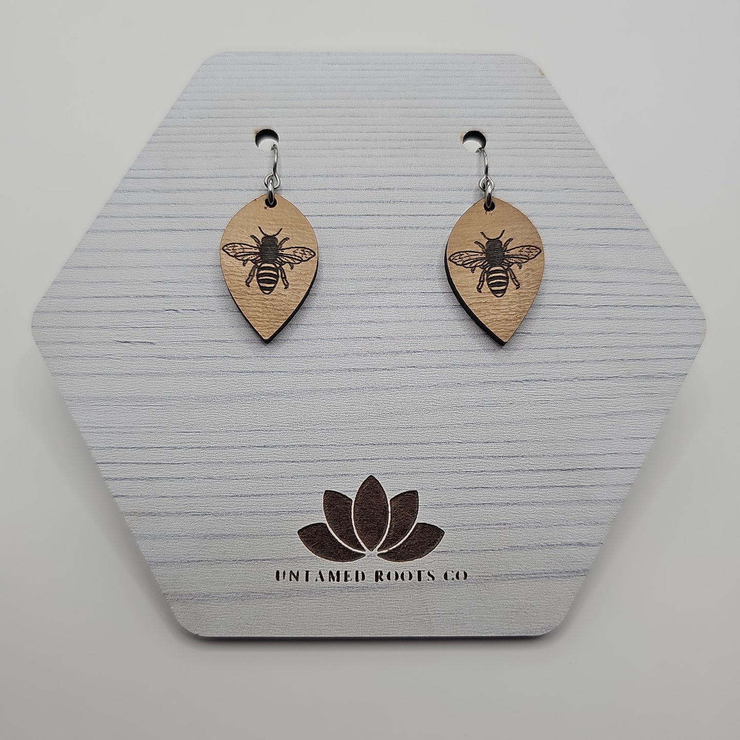 Wooden Bee Engraved Earrings