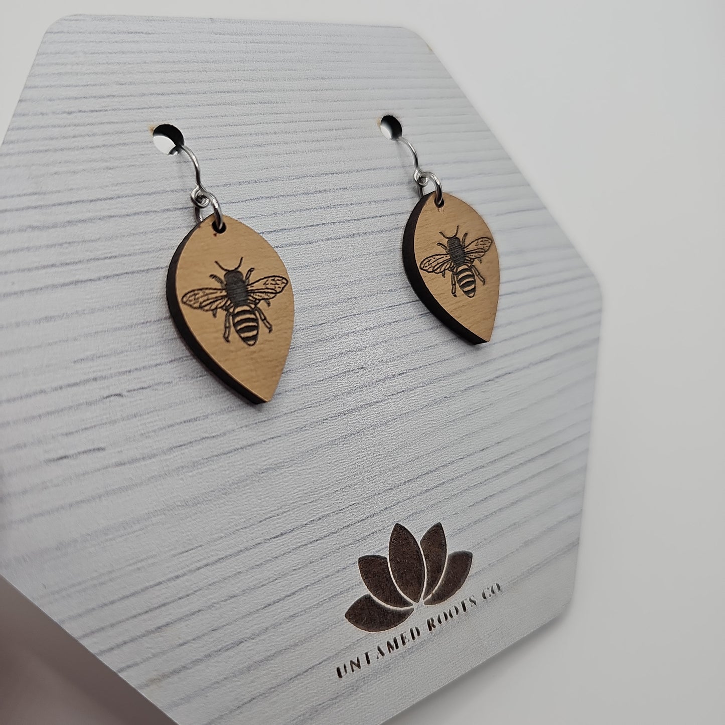 Wooden Bee Engraved Earrings