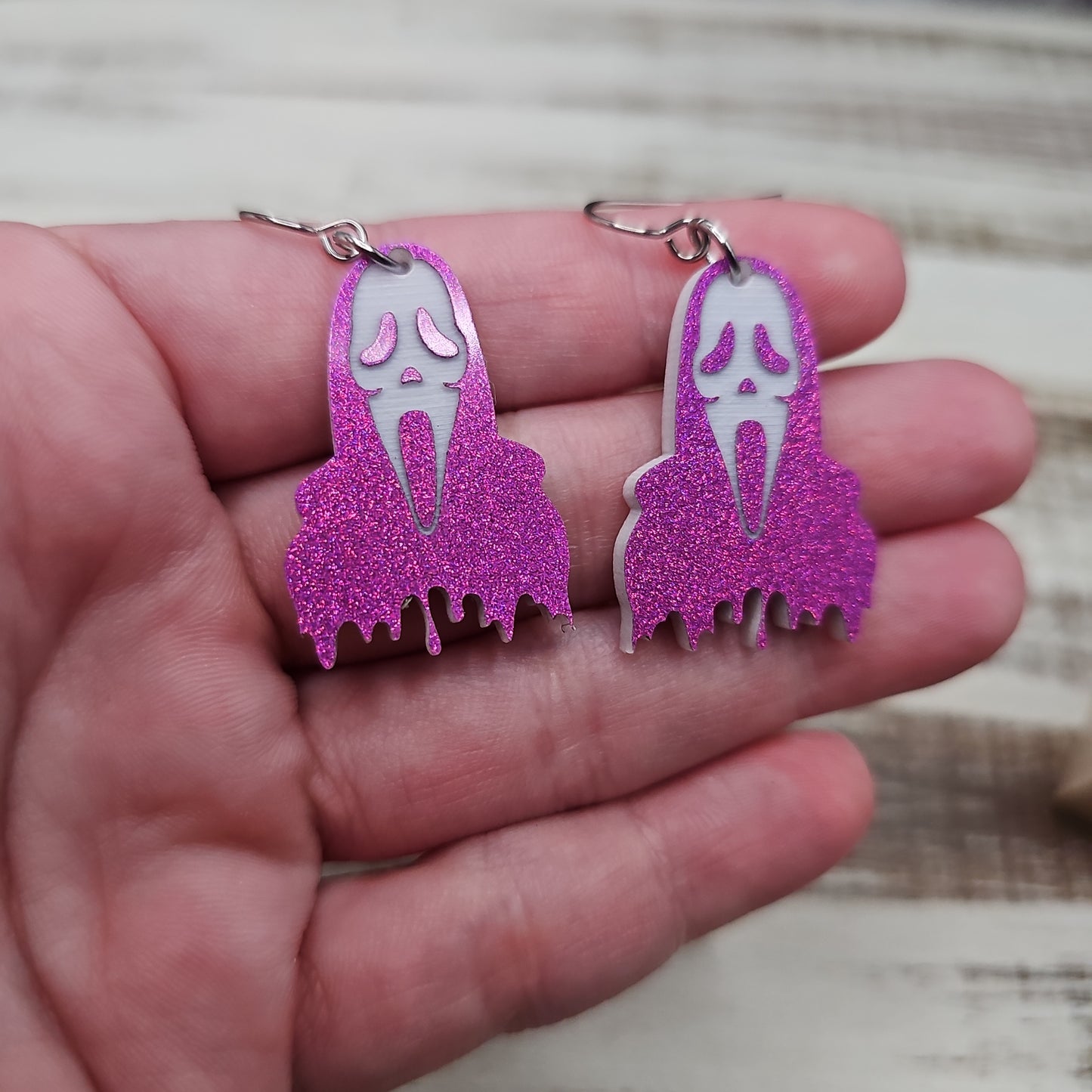 Ghostface Earrings (Pink Glitter)