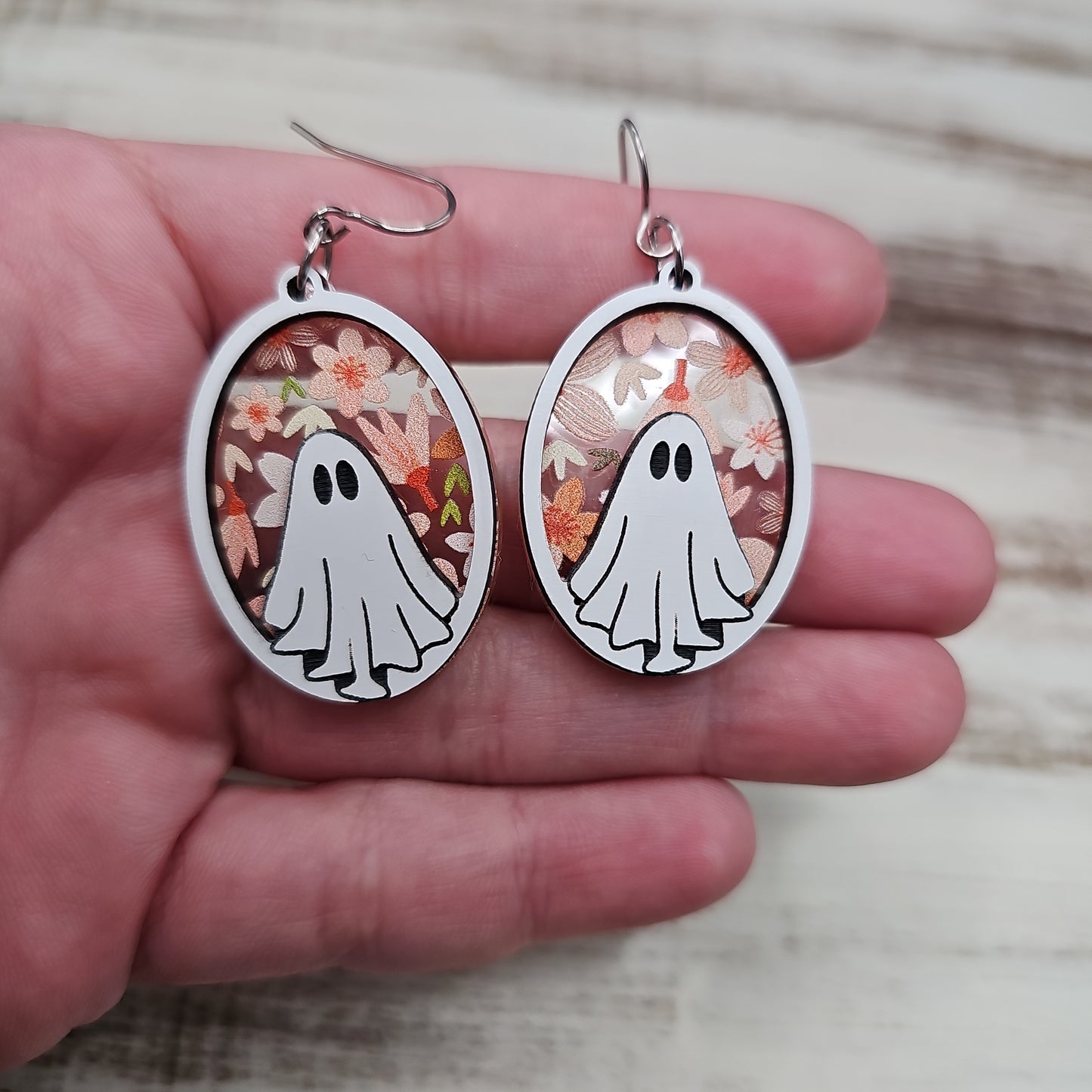 Orange Floral Ghost Earrings
