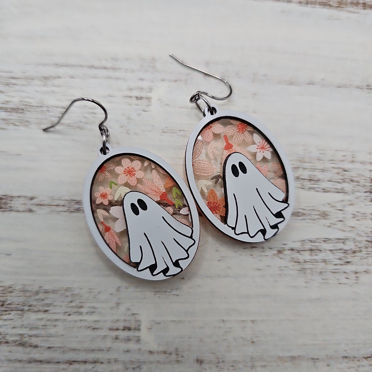 Orange Floral Ghost Earrings