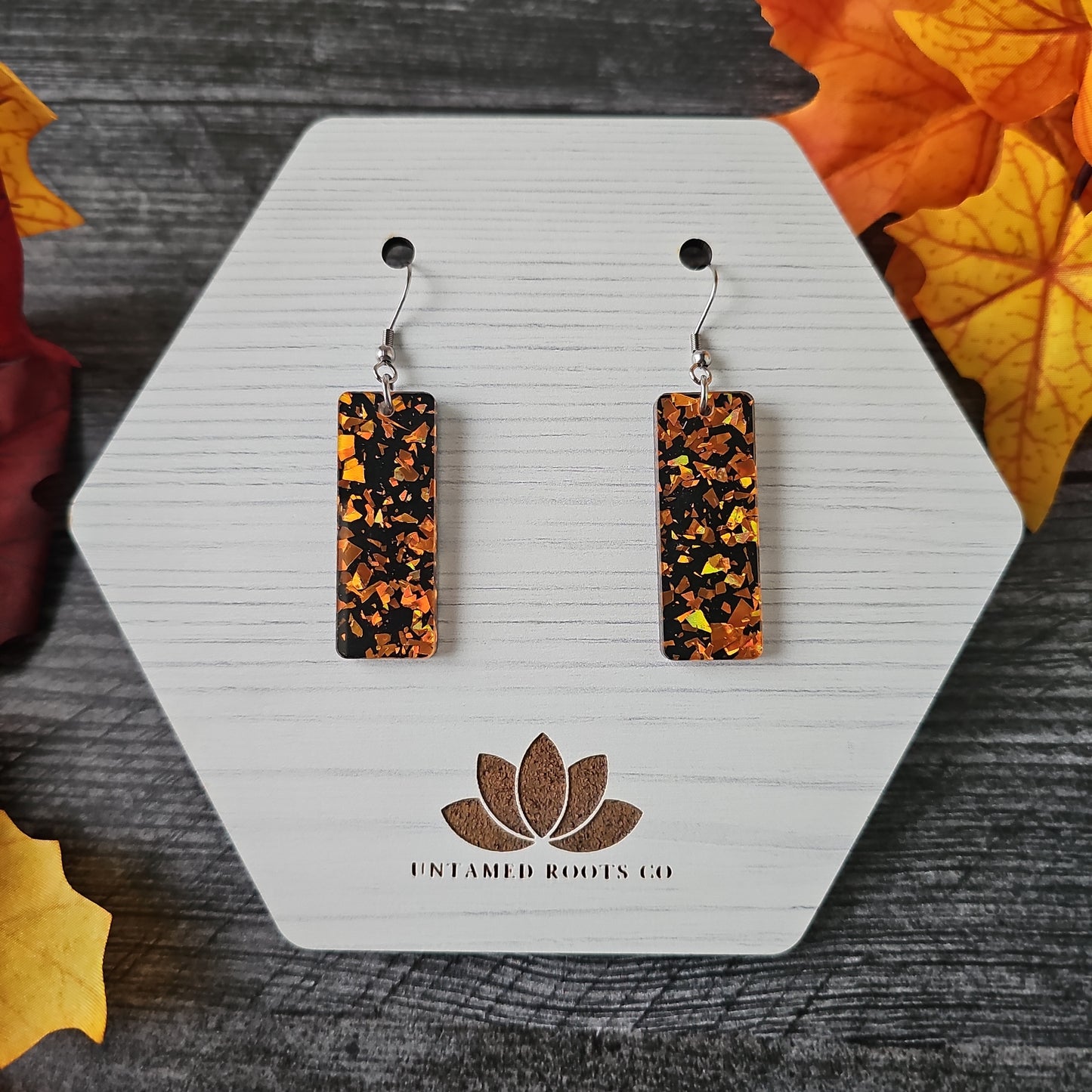 Black & Orange Chunky Glitter Earrings (8 styles)