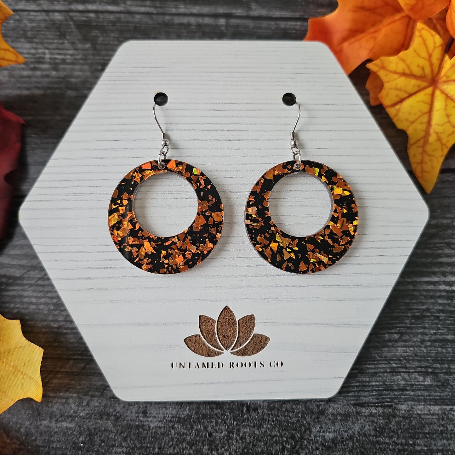 Black & Orange Chunky Glitter Earrings (8 styles)