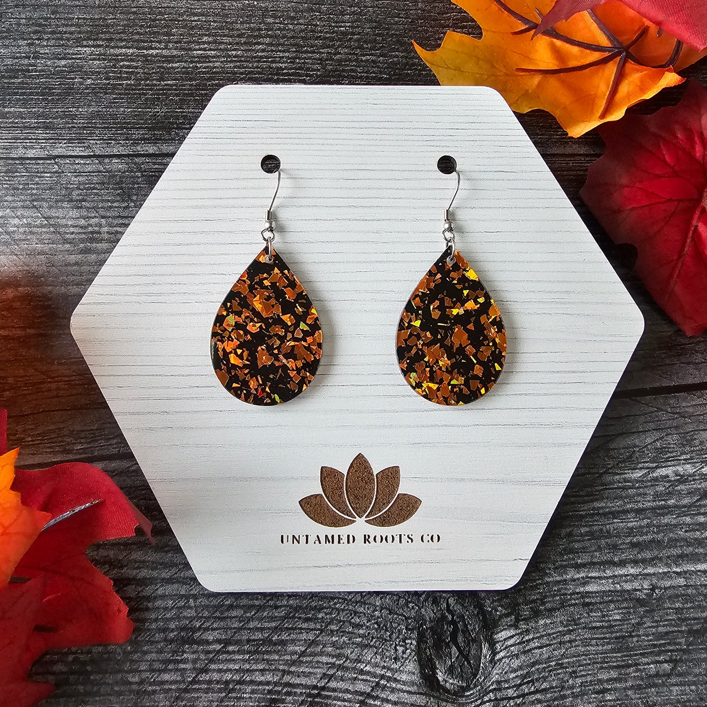Black & Orange Chunky Glitter Earrings (8 styles)