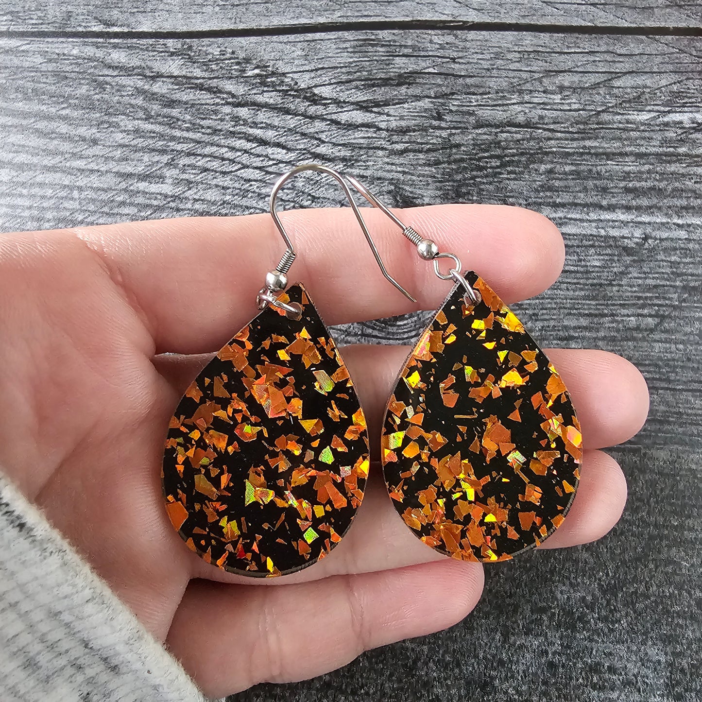 Black & Orange Chunky Glitter Earrings (8 styles)