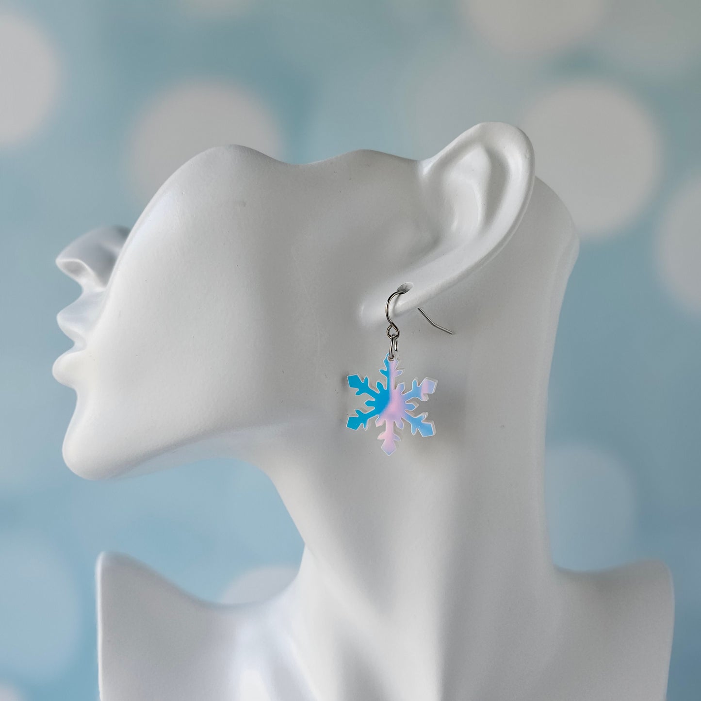 Blue Iridescent Snowflake Earrings