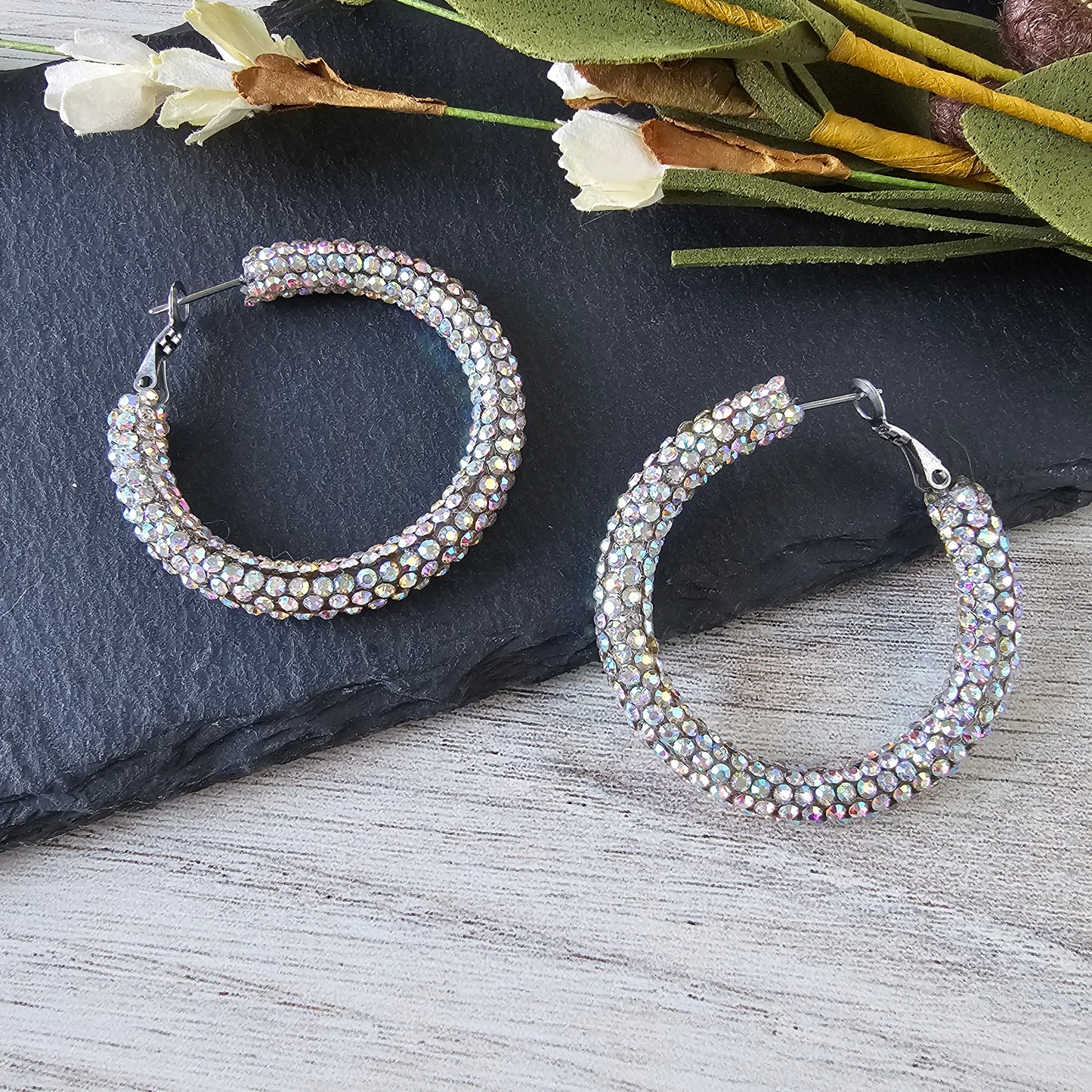 Iridescent Rhinestone Hoops (2 sizes)