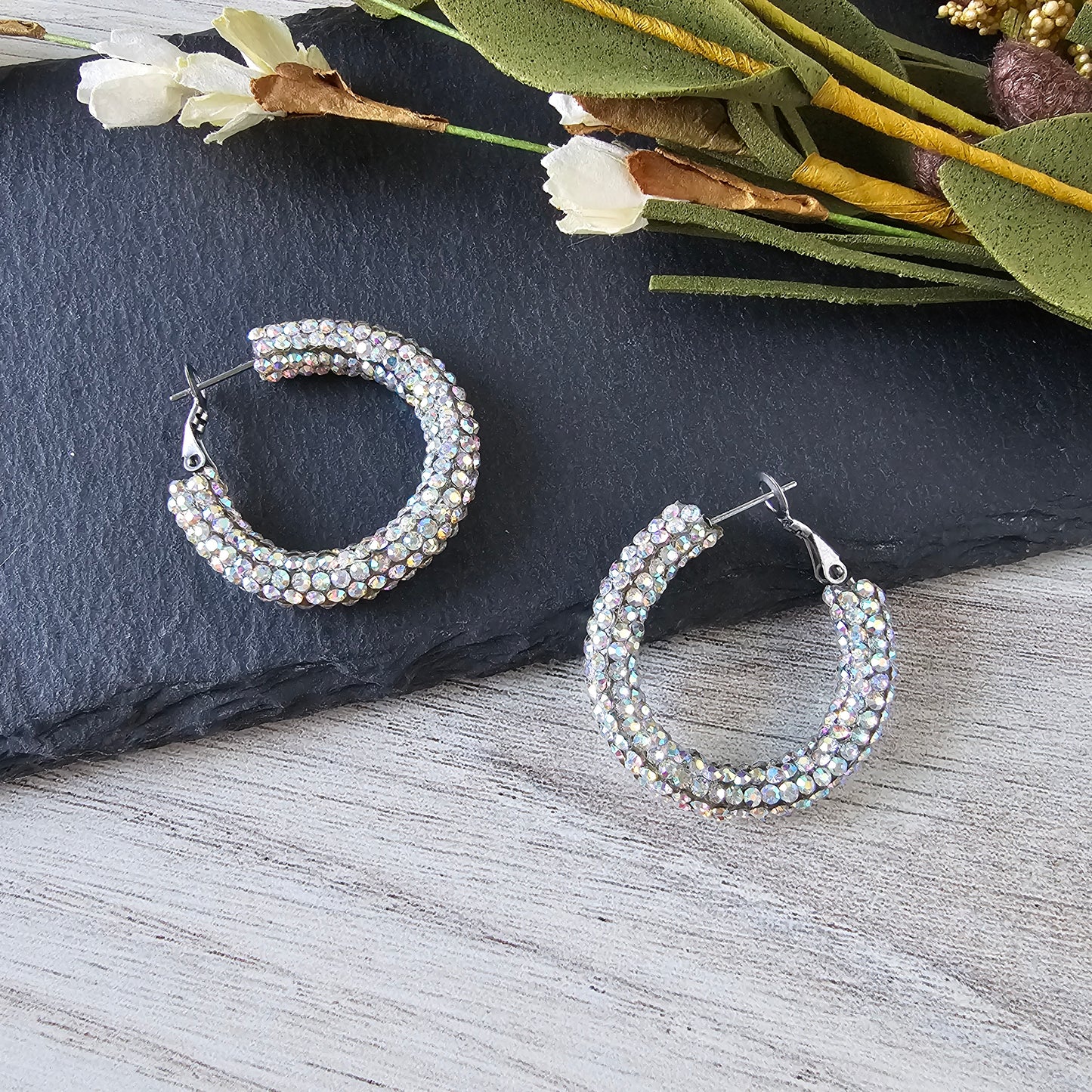 Iridescent Rhinestone Hoops (2 sizes)