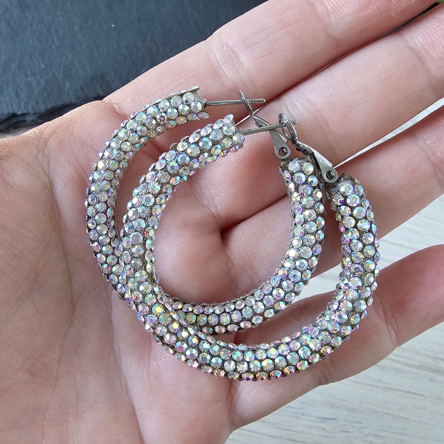 Iridescent Rhinestone Hoops (2 sizes)