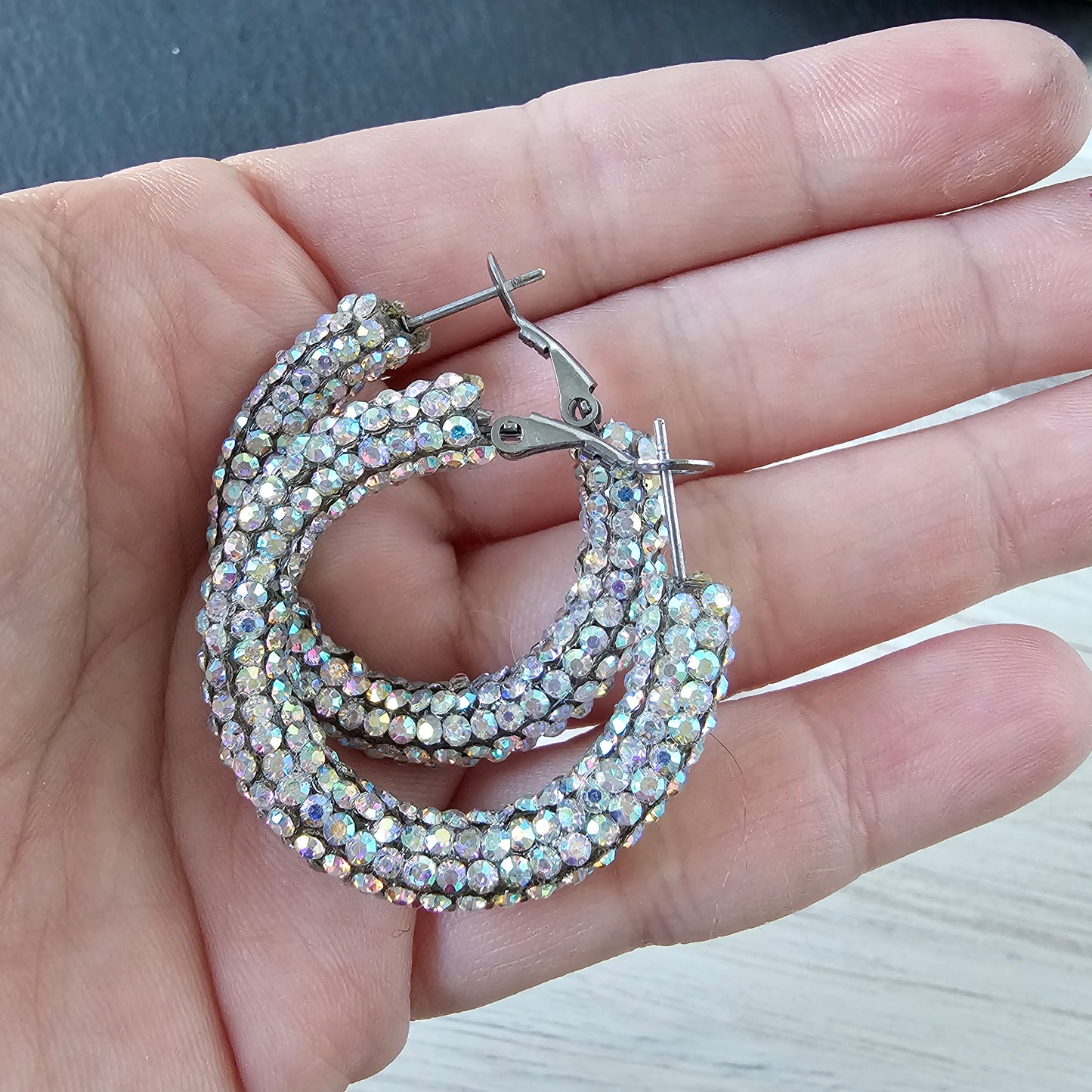 Iridescent Rhinestone Hoops (2 sizes)