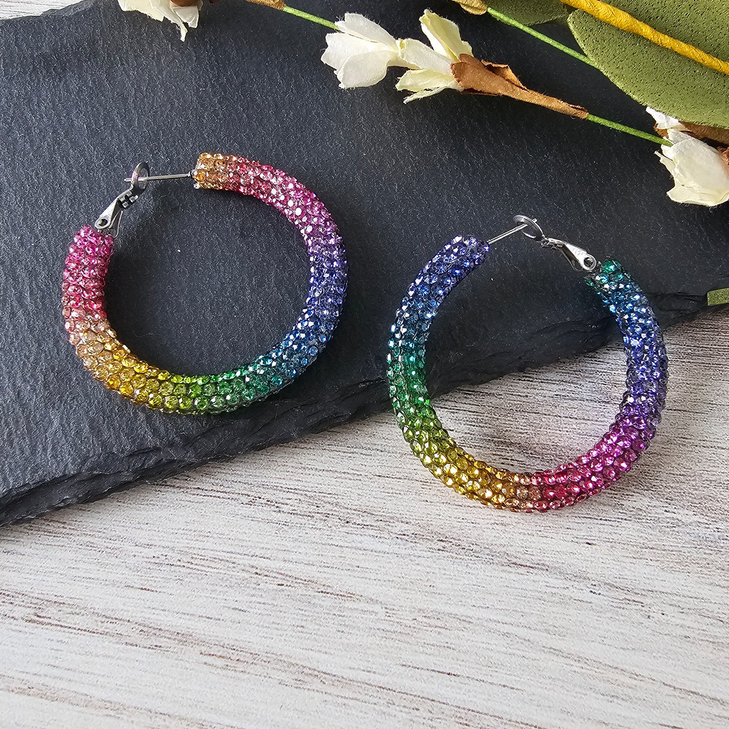 Rainbow Rhinestone Hoops (2 Sizes)