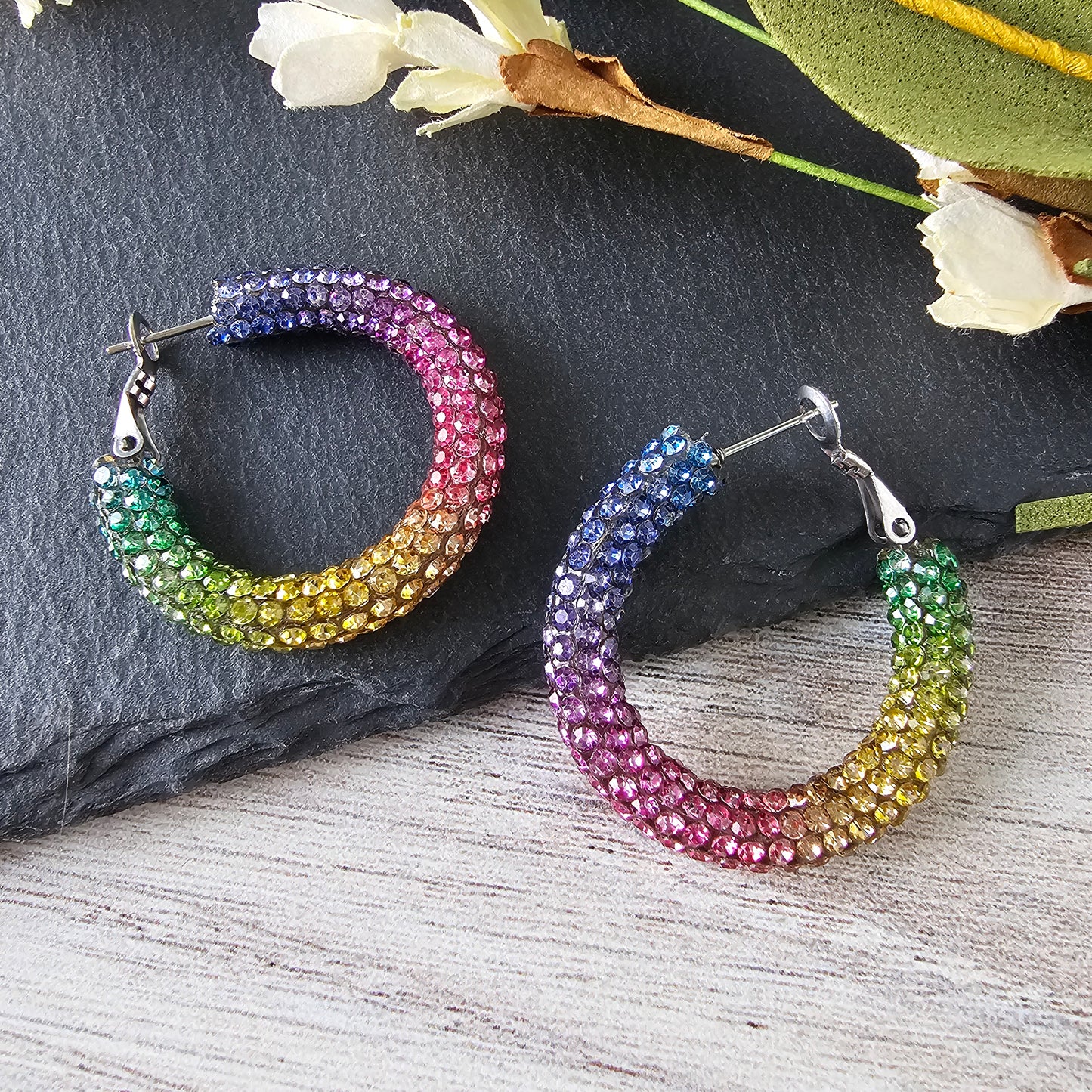 Rainbow Rhinestone Hoops (2 Sizes)