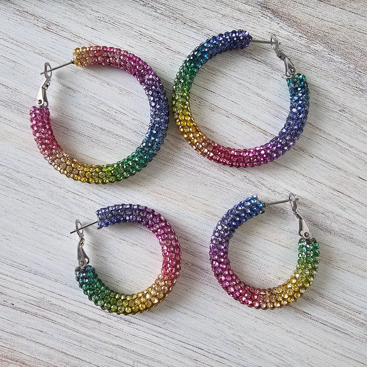 Rainbow Rhinestone Hoops (2 Sizes)