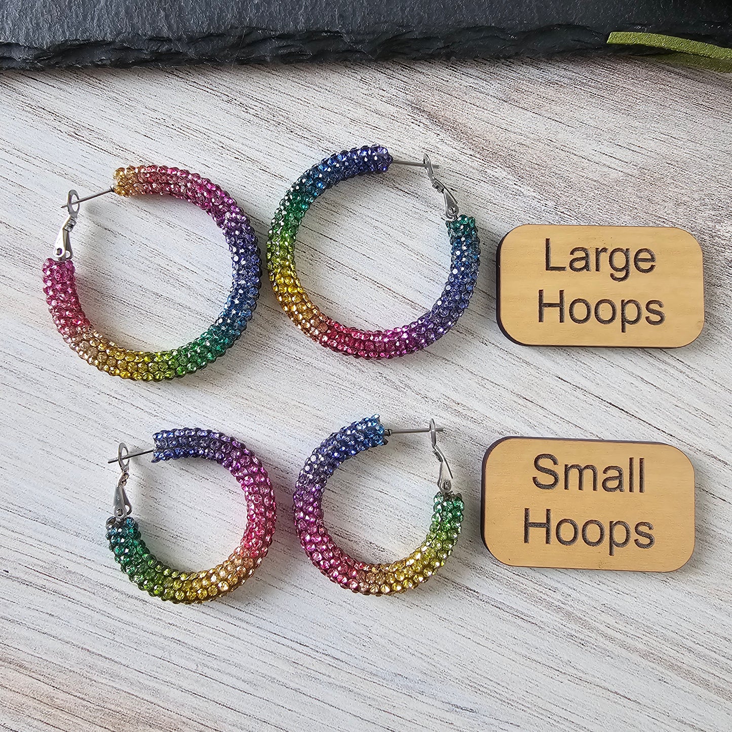 Rainbow Rhinestone Hoops (2 Sizes)