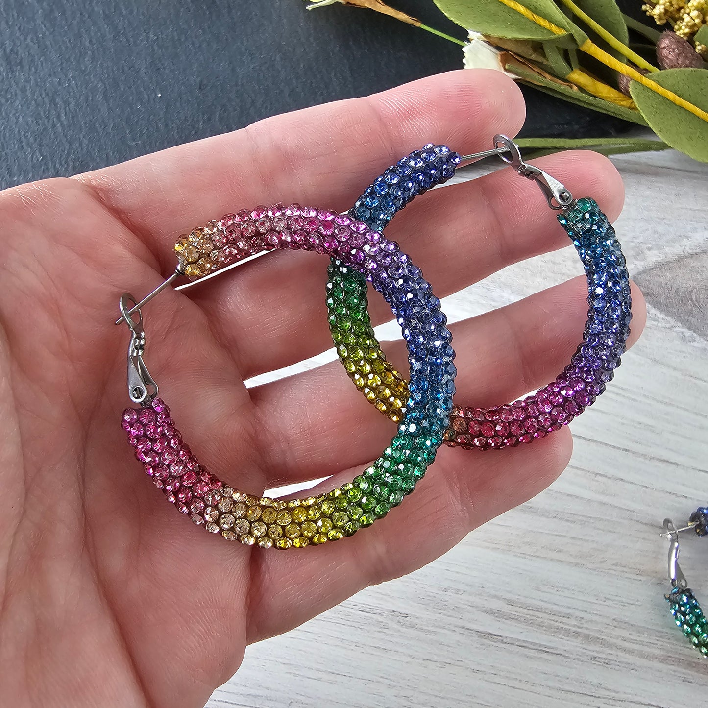 Rainbow Rhinestone Hoops (2 Sizes)