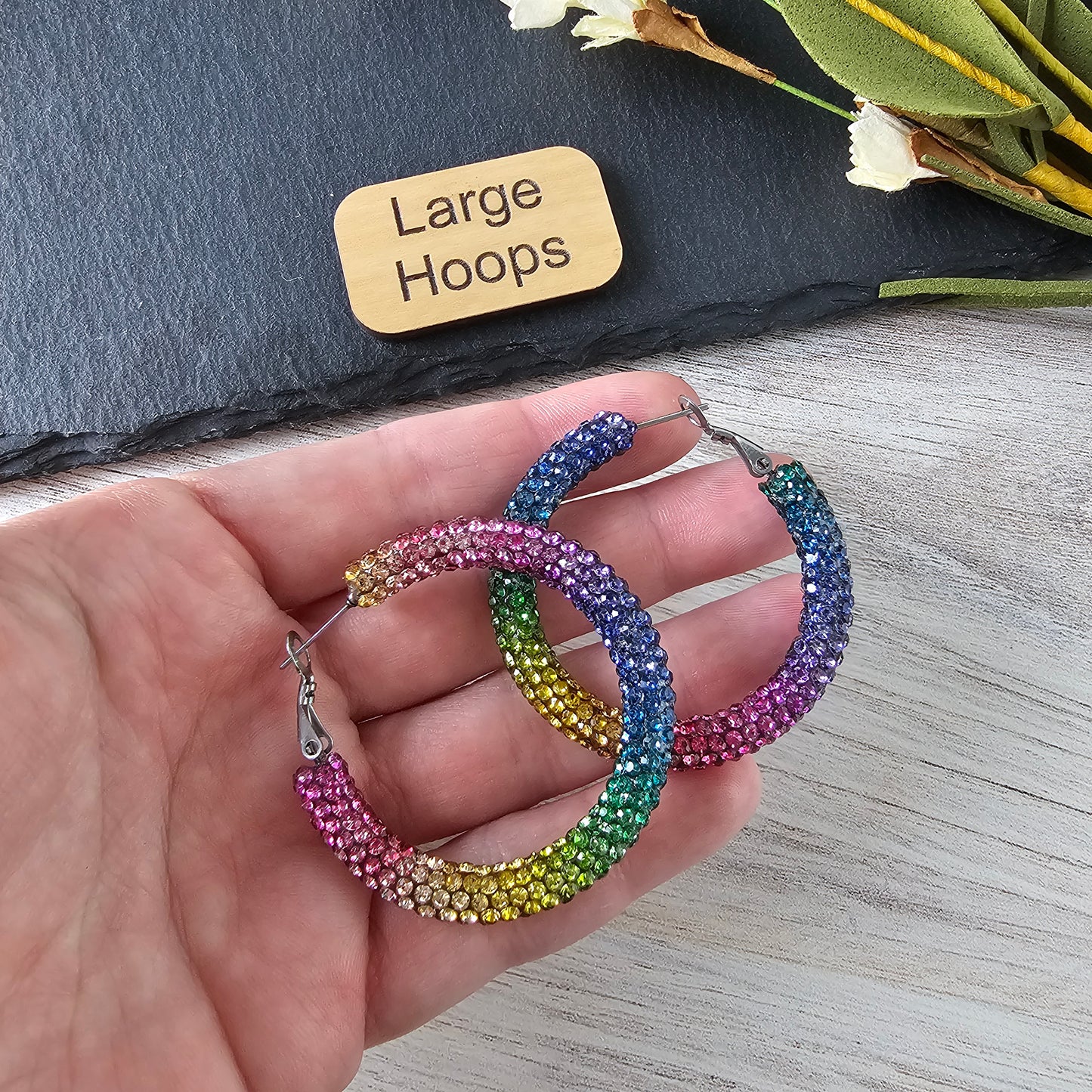 Rainbow Rhinestone Hoops (2 Sizes)