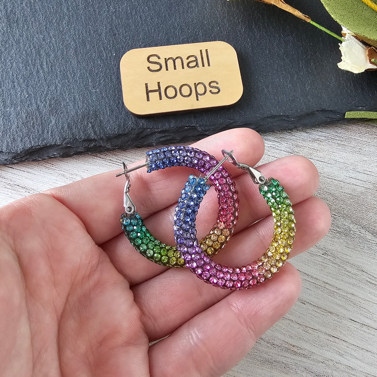 Rainbow Rhinestone Hoops (2 Sizes)