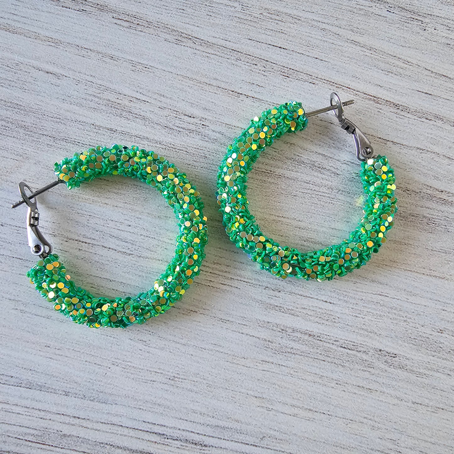 Green Glitter Hoops