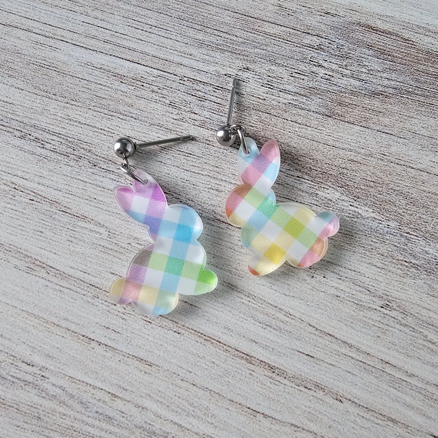 Pastel Plaid Bunny Earrings