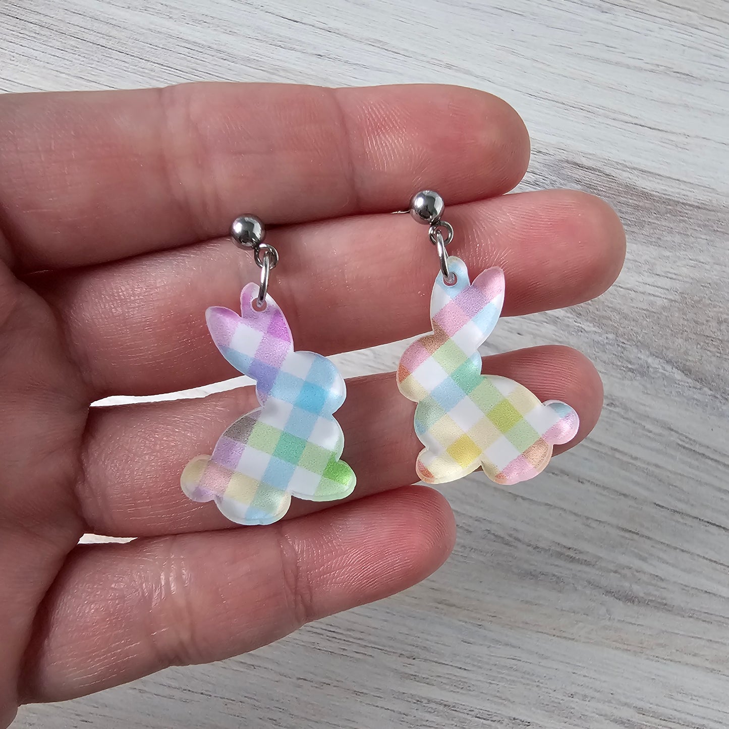 Pastel Plaid Bunny Earrings
