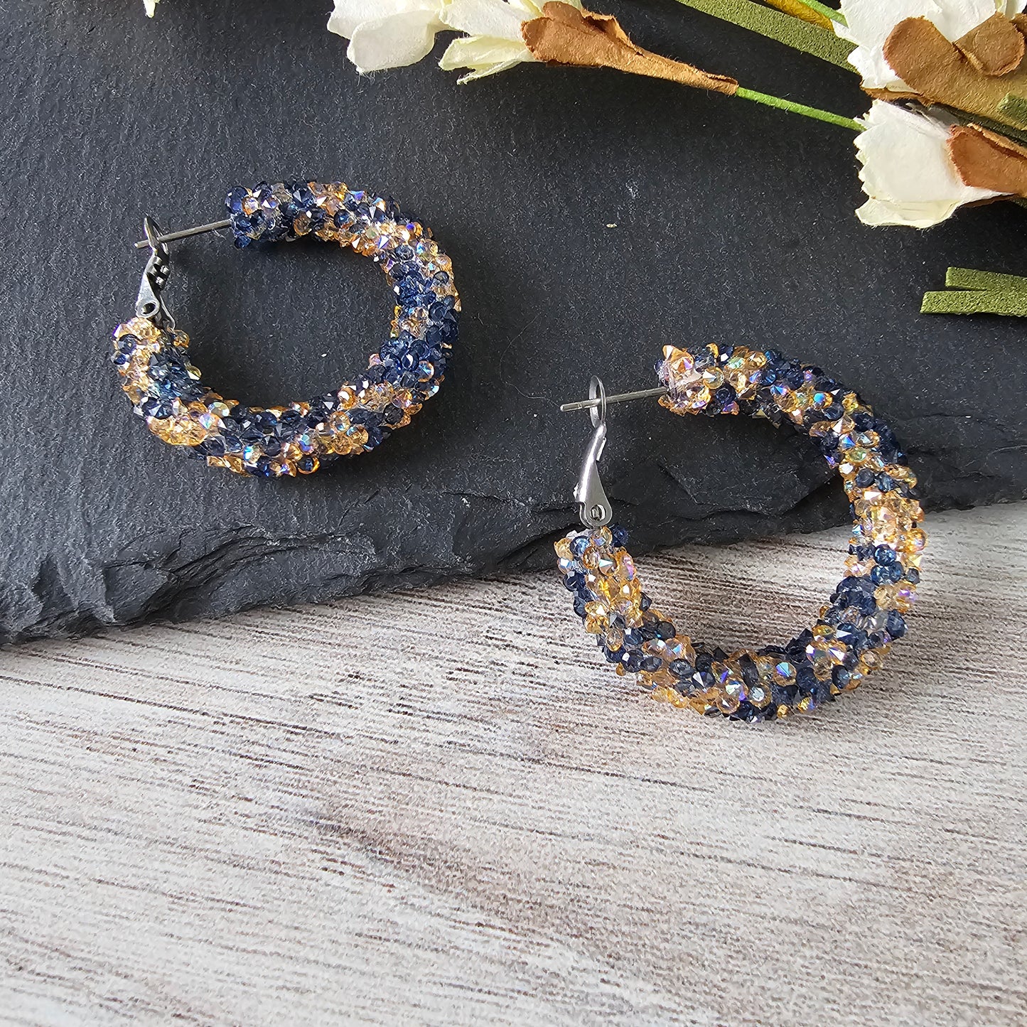 Blue & Yellow Chunky Glitter Hoops