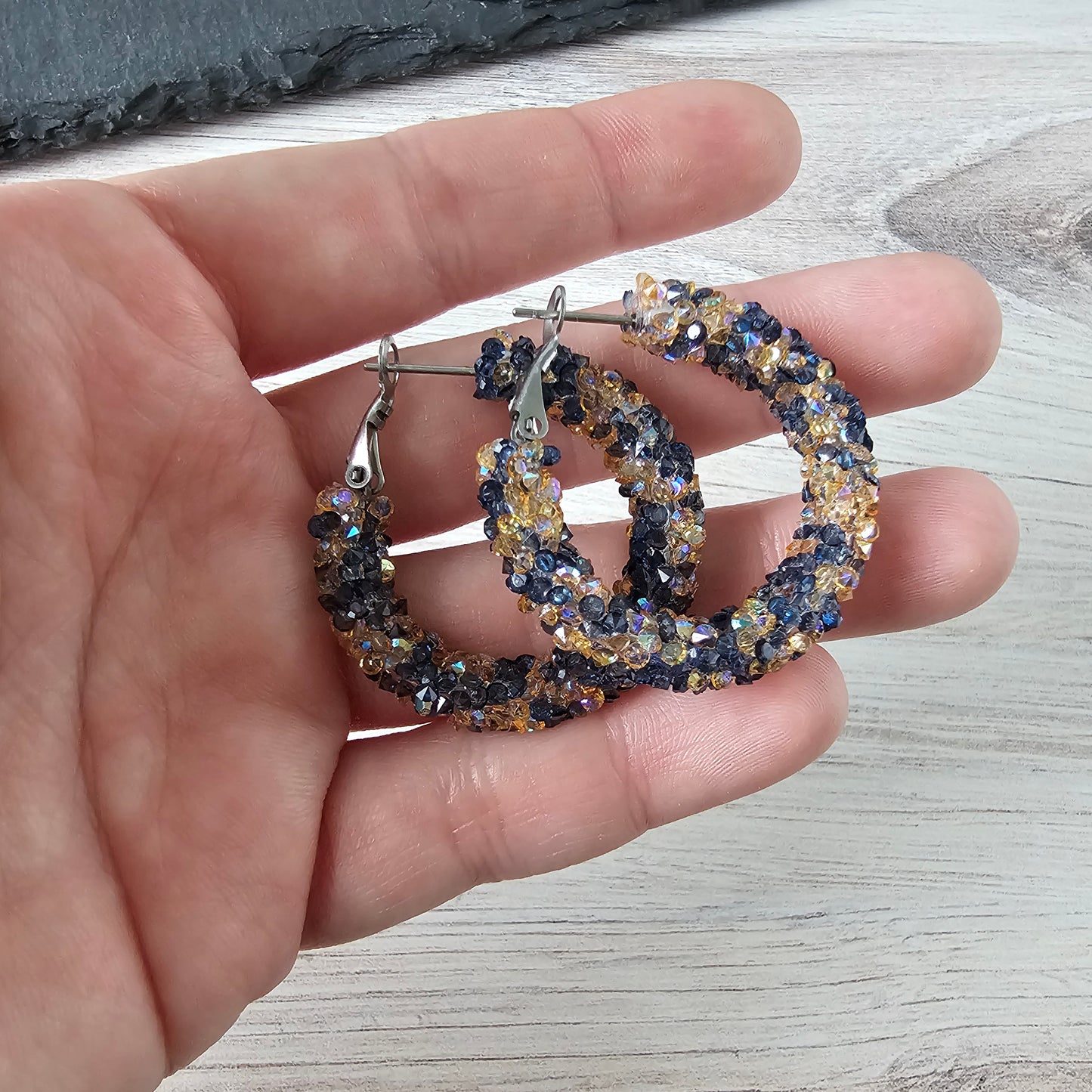 Blue & Yellow Chunky Glitter Hoops