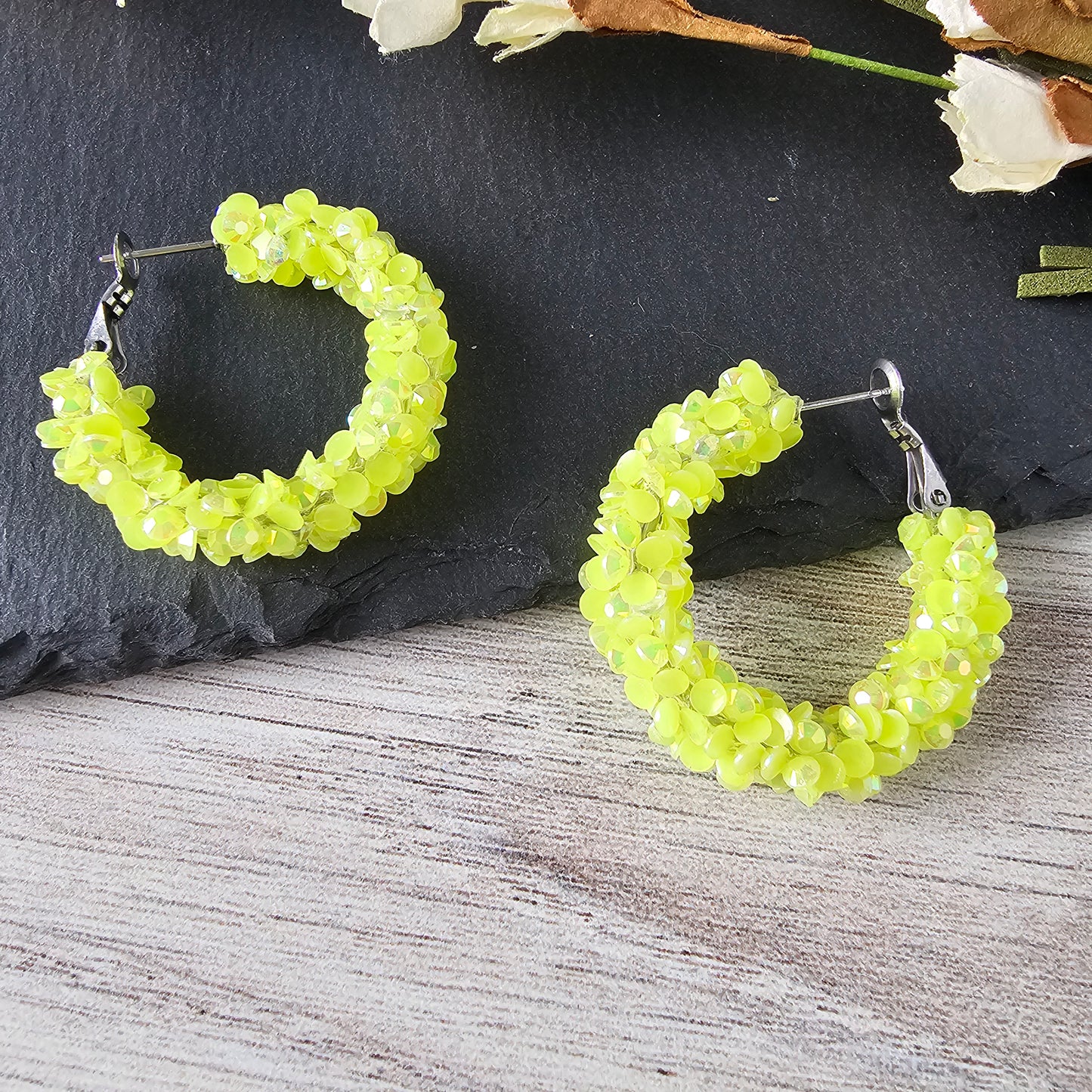 Neon Yellow Super Chunky Glitter Hoops (2 sizes)