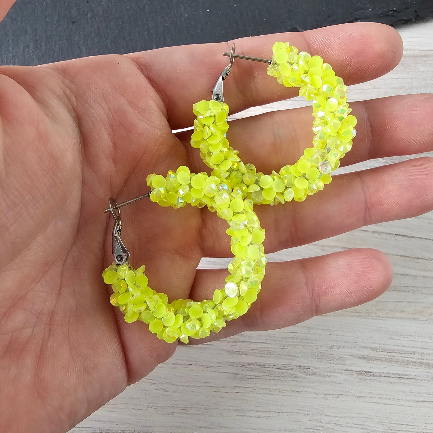 Neon Yellow Super Chunky Glitter Hoops (2 sizes)