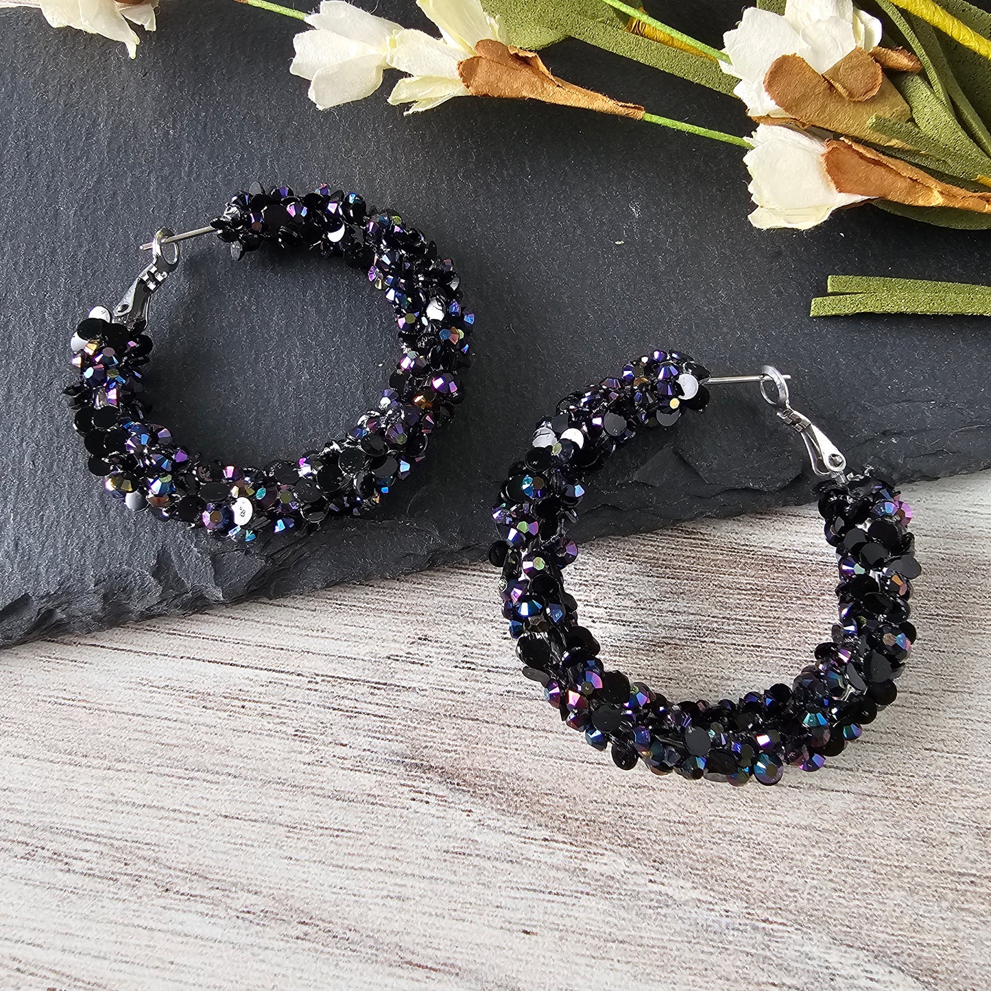Black Super Chunky Glitter Hoop (2 sizes)