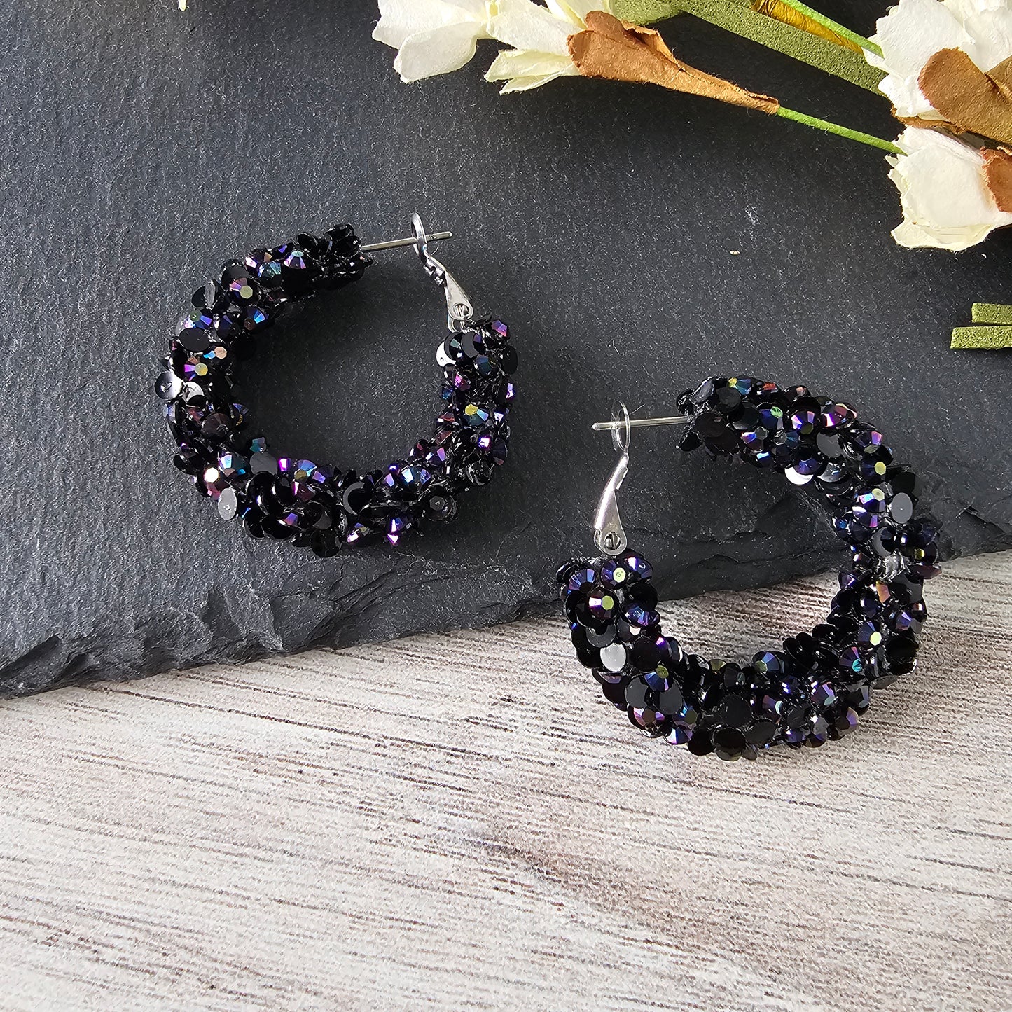 Black Super Chunky Glitter Hoop (2 sizes)