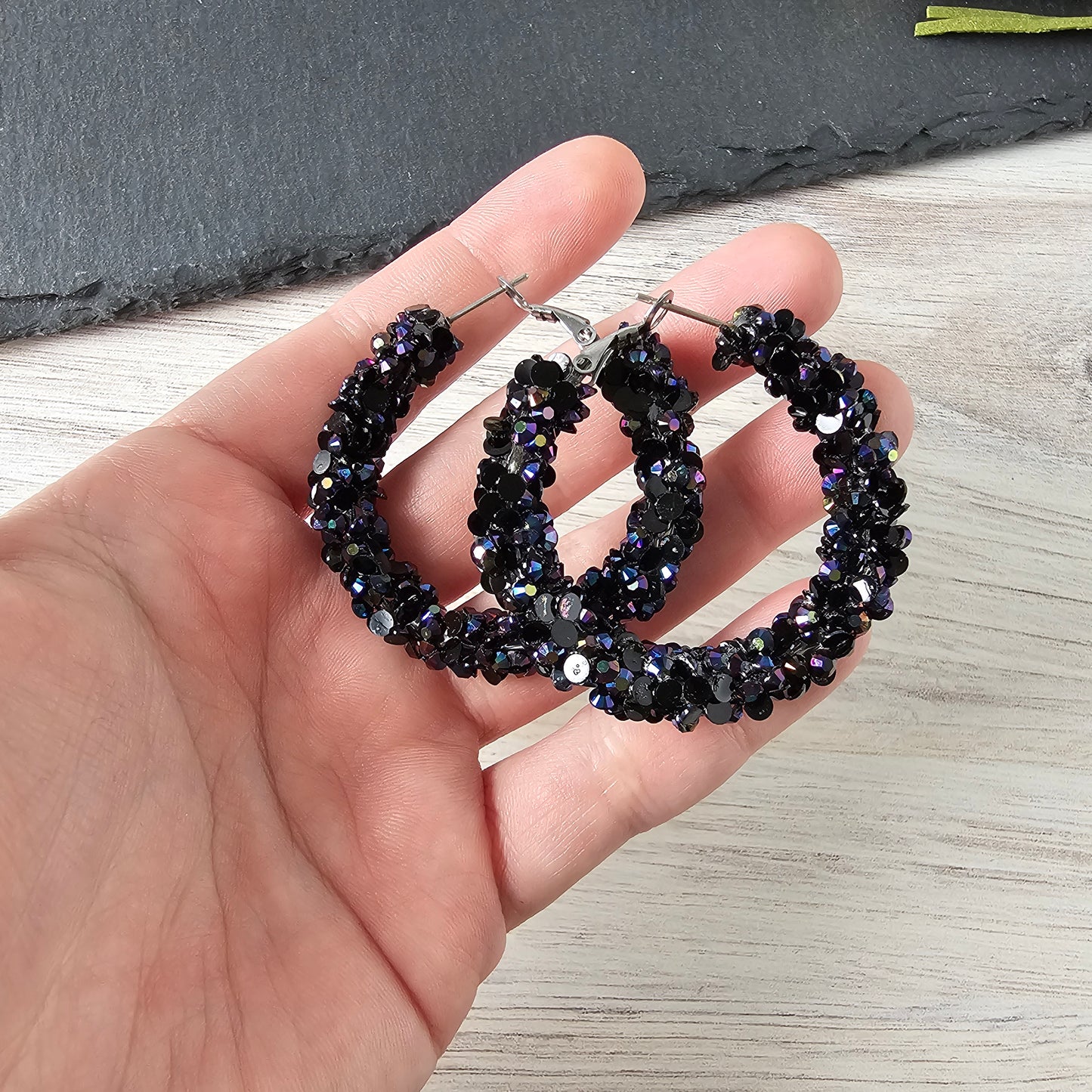 Black Super Chunky Glitter Hoop (2 sizes)