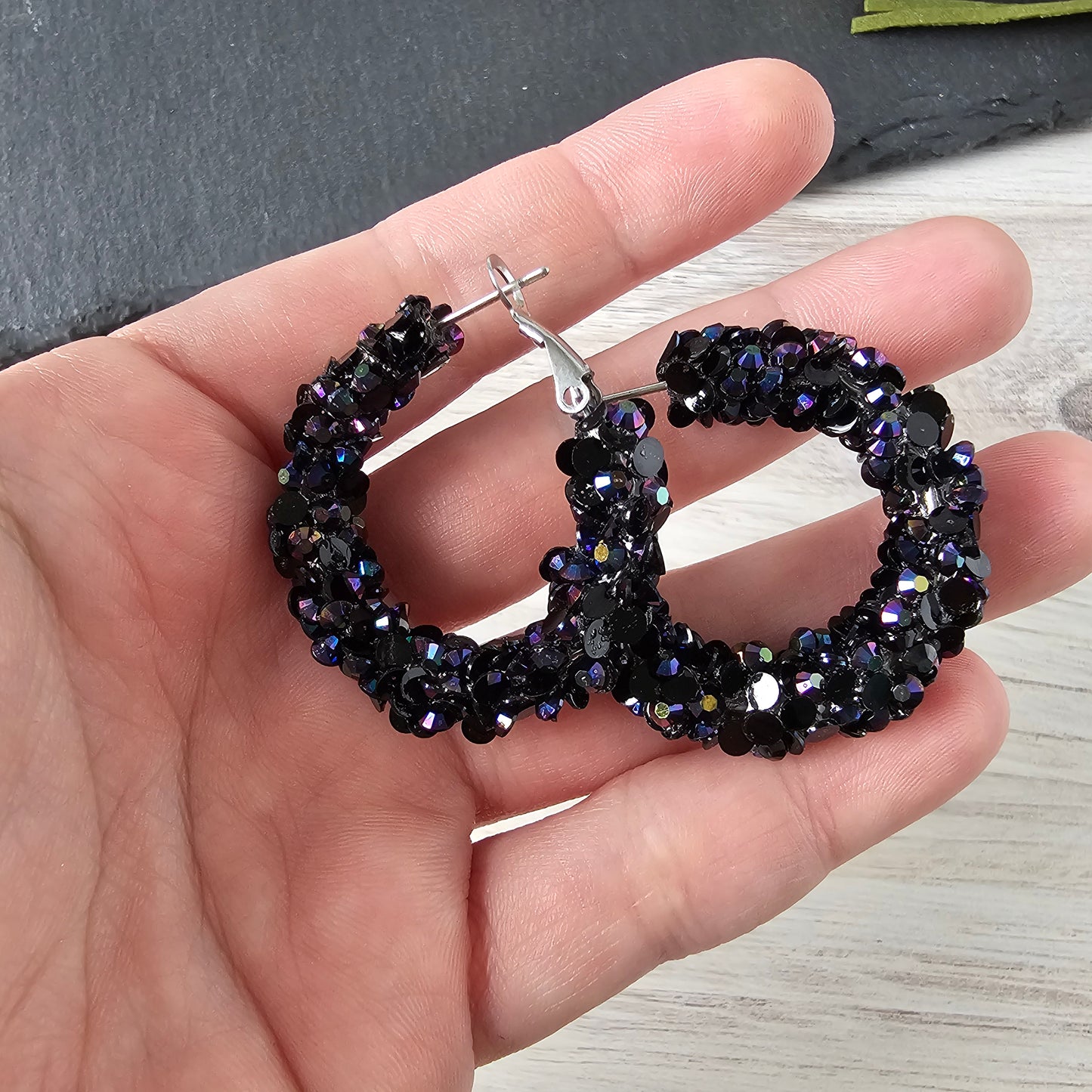 Black Super Chunky Glitter Hoop (2 sizes)