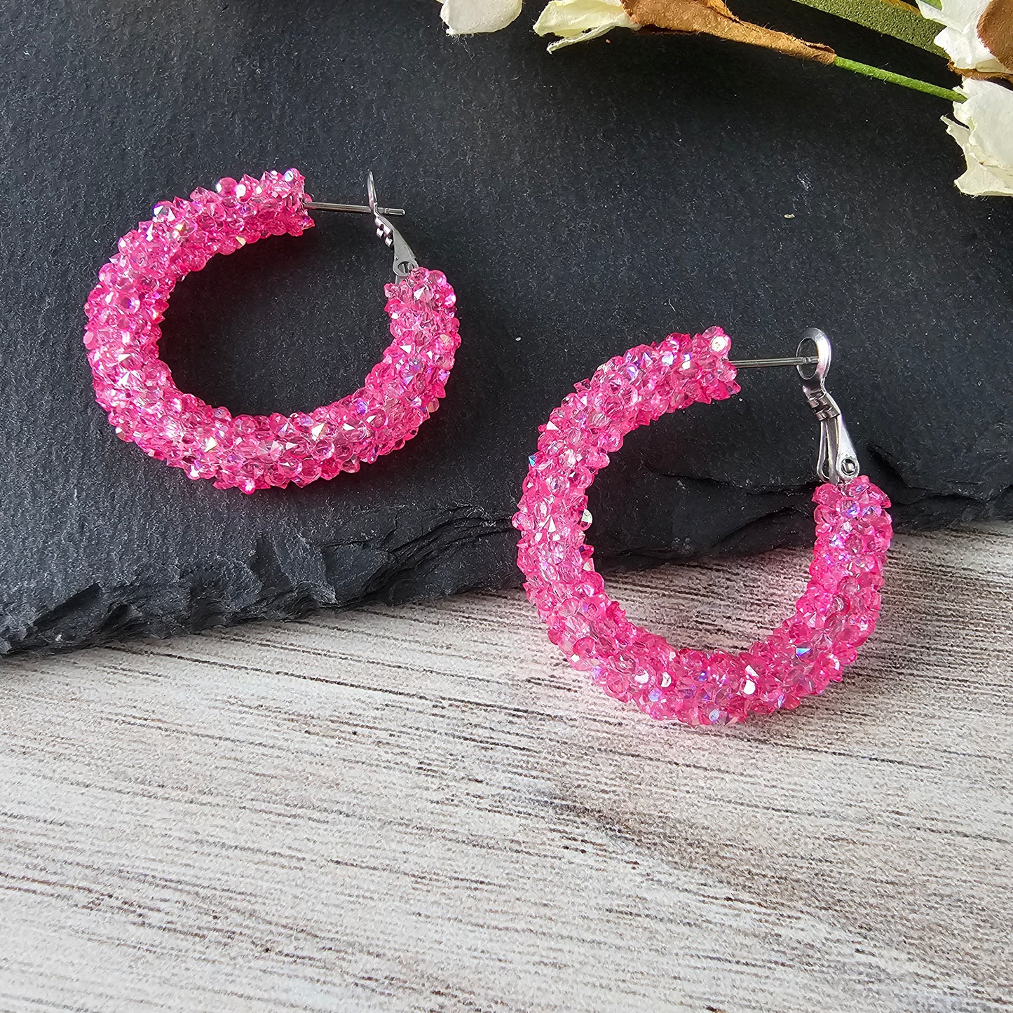 Hot Pink Chunky Glitter Hoops