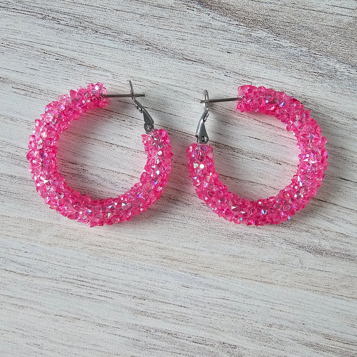 Hot Pink Chunky Glitter Hoops