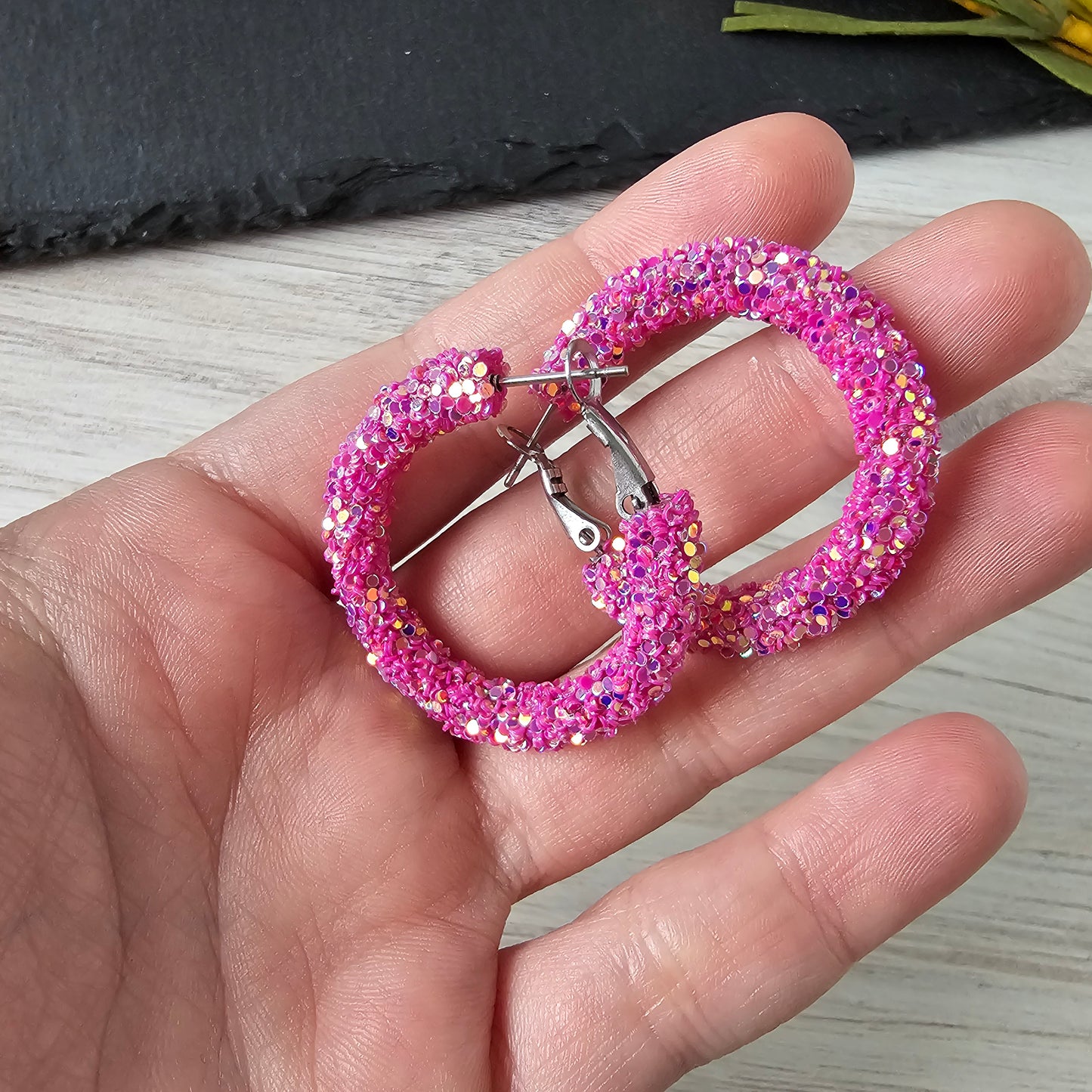 Magenta Glitter Hoops