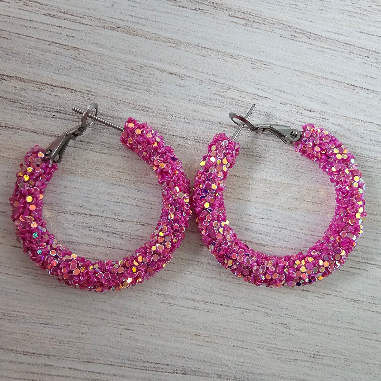 Magenta Glitter Hoops