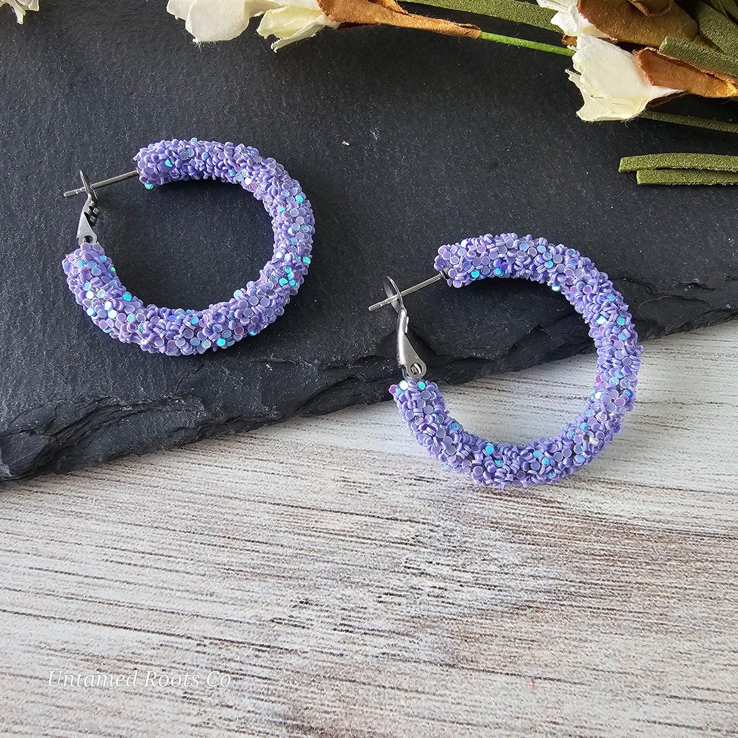 Lavender Purple Glitter Hoops
