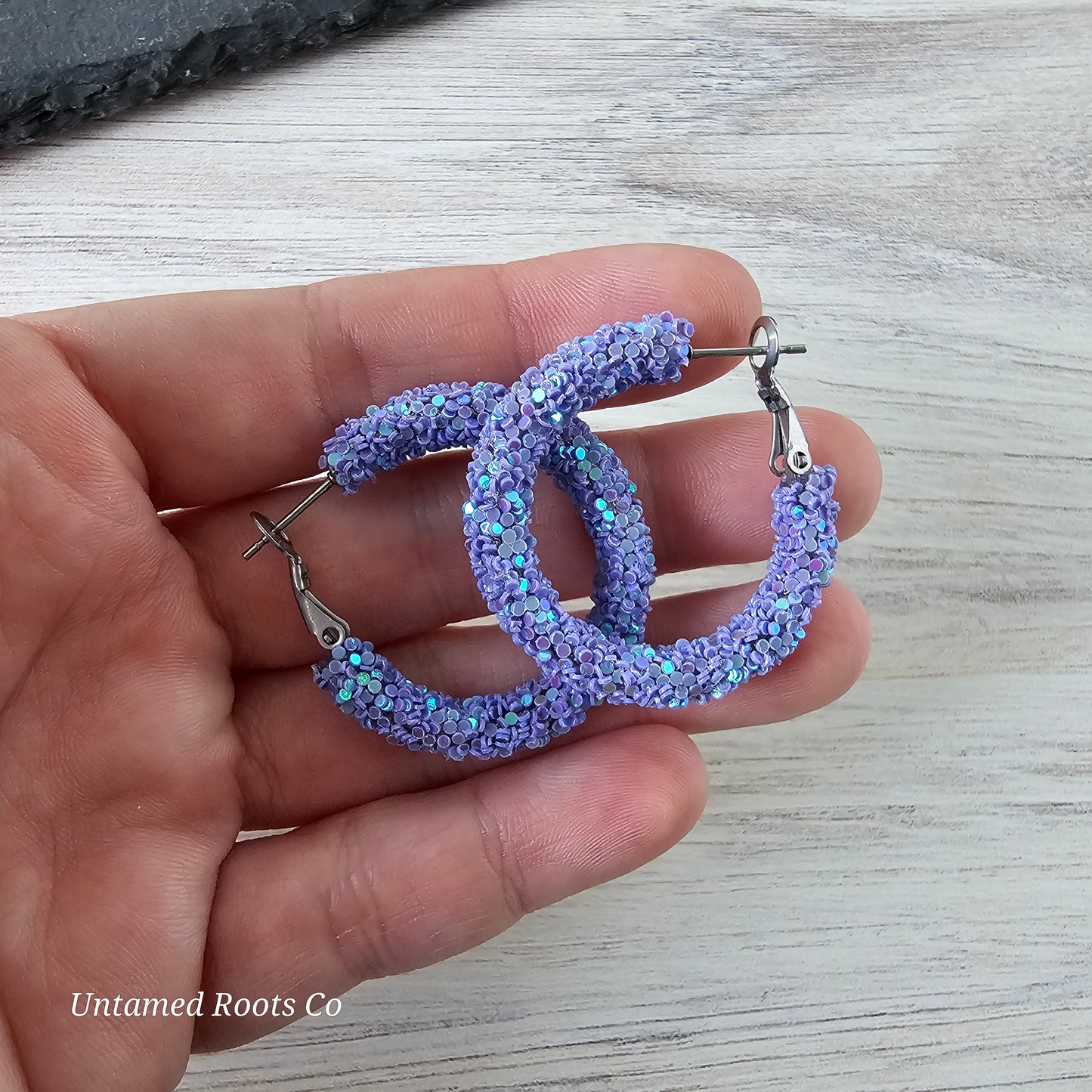 Lavender Purple Glitter Hoops