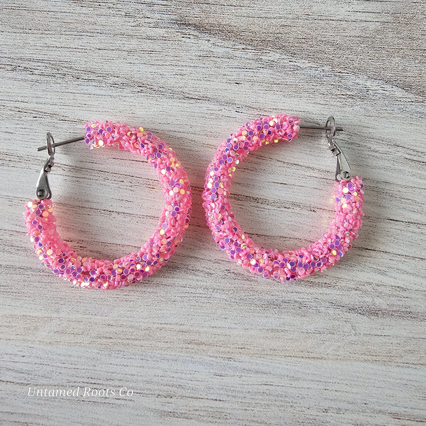 Bubblegum Pink Glitter Hoops