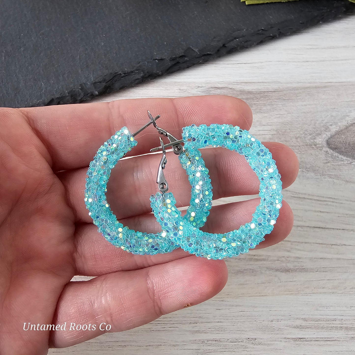 Jelly Blue Glitter Hoops