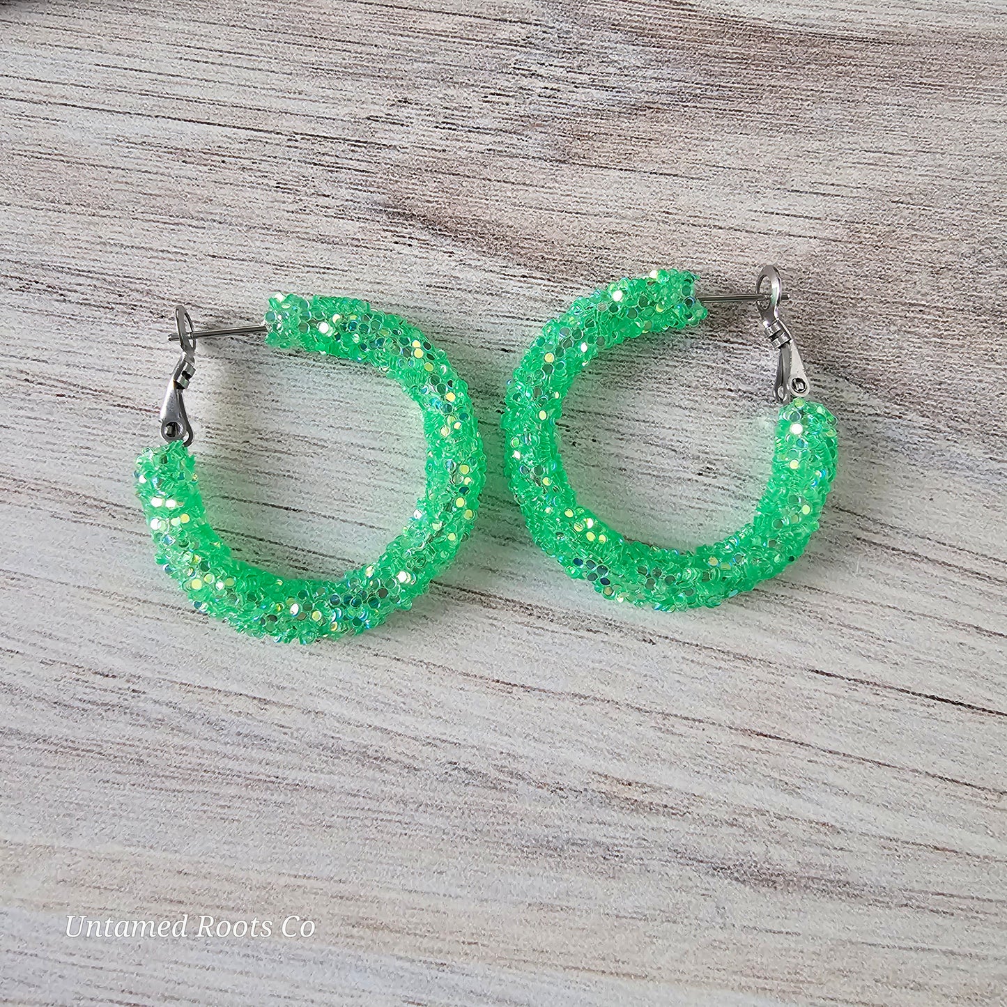 Jelly Green Glitter Hoops