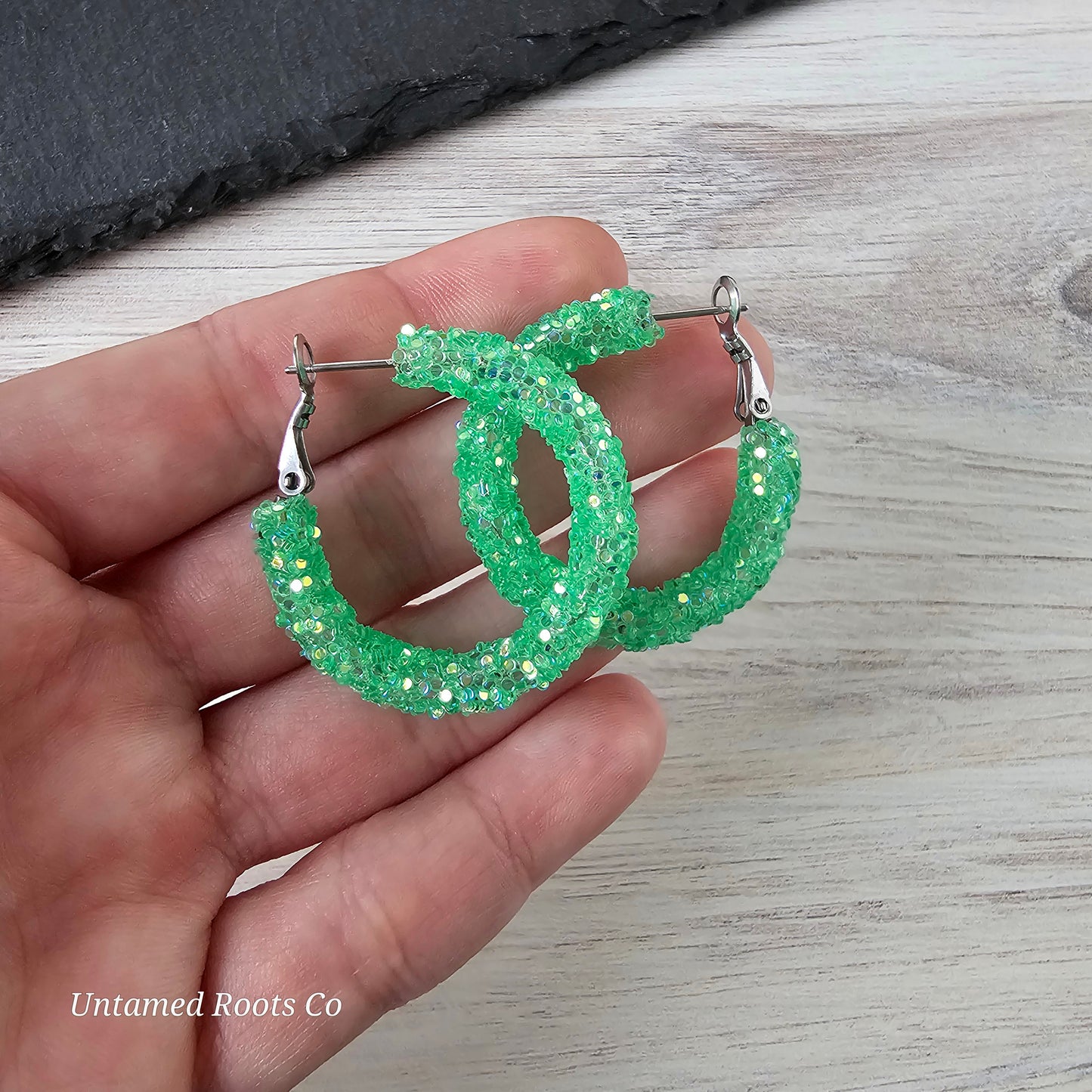 Jelly Green Glitter Hoops
