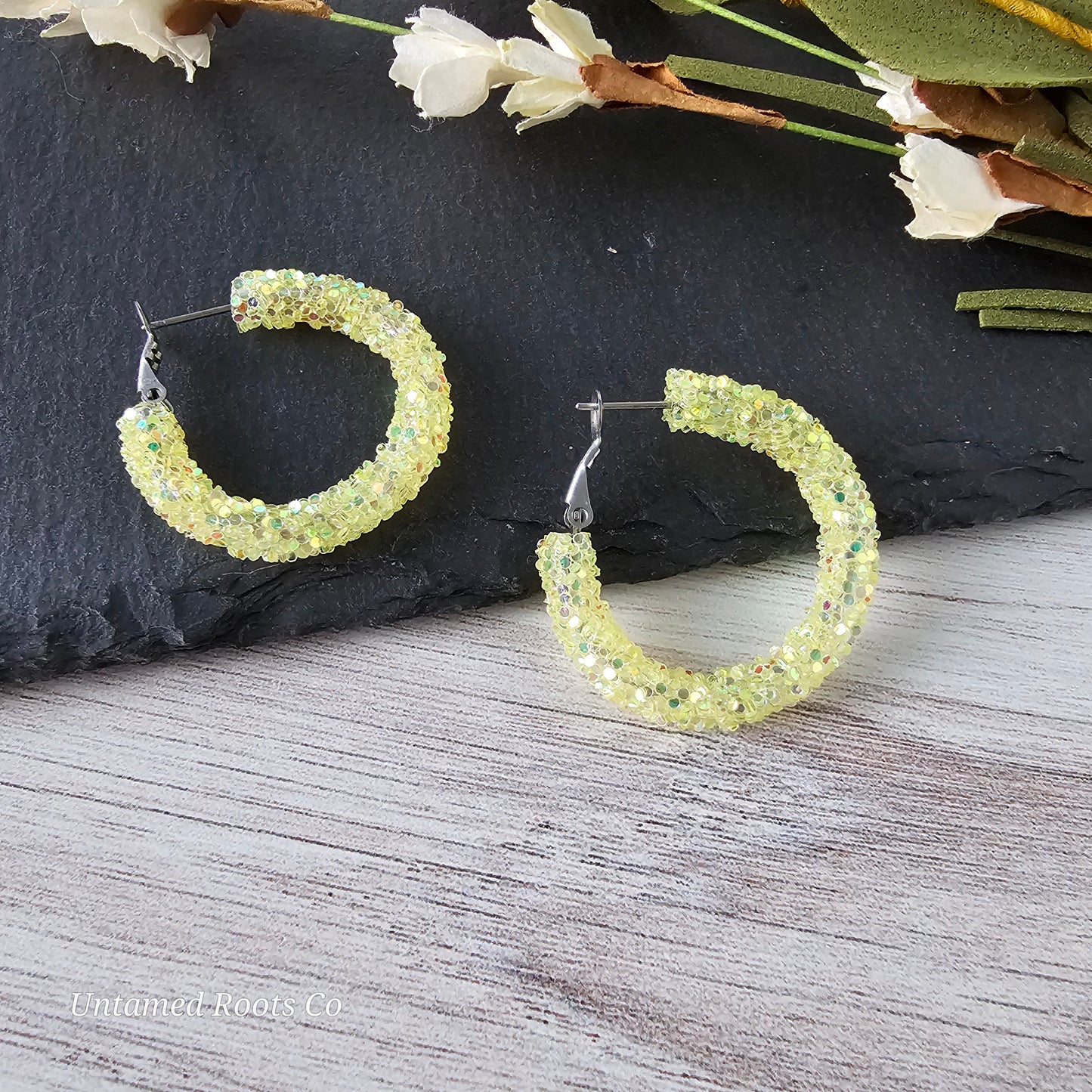 Jelly Yellow Glitter Hoops