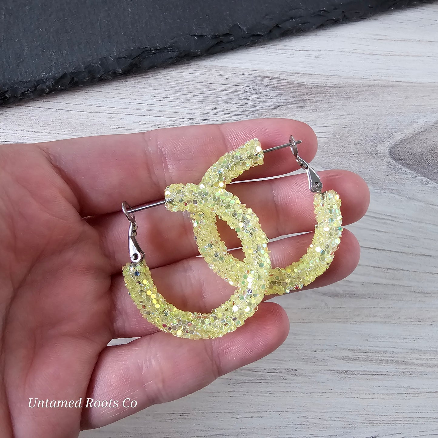 Jelly Yellow Glitter Hoops