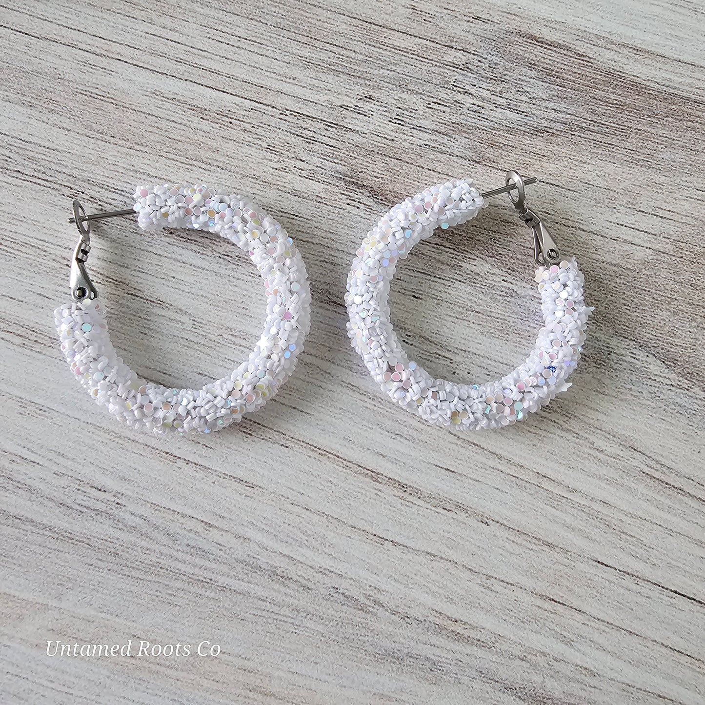 White Glitter Hoops
