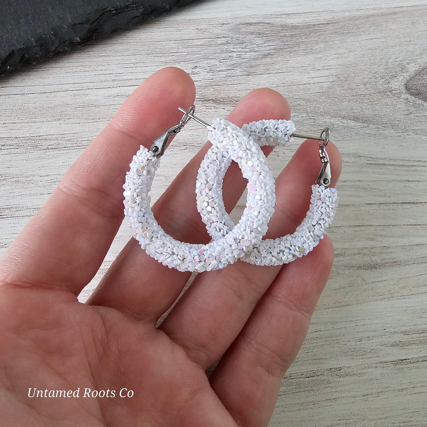 White Glitter Hoops
