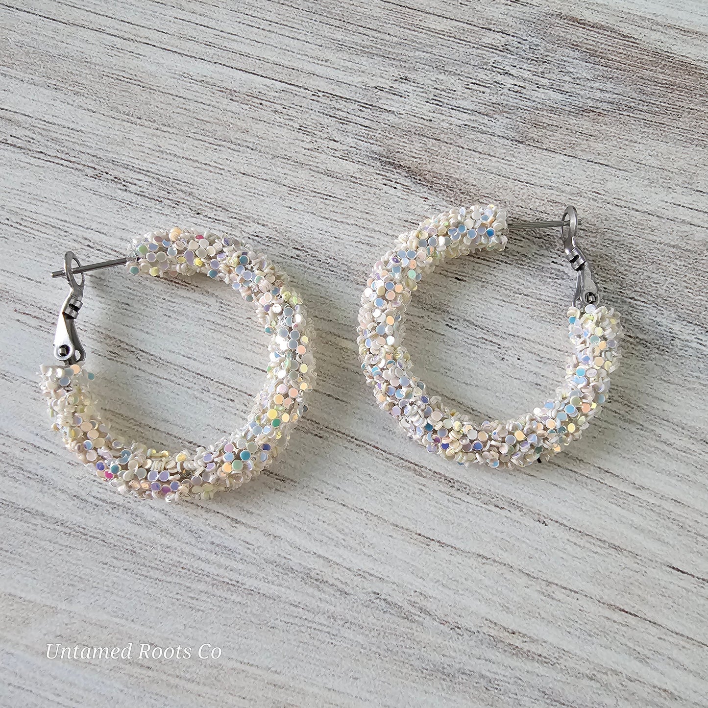 Cream Glitter Hoops