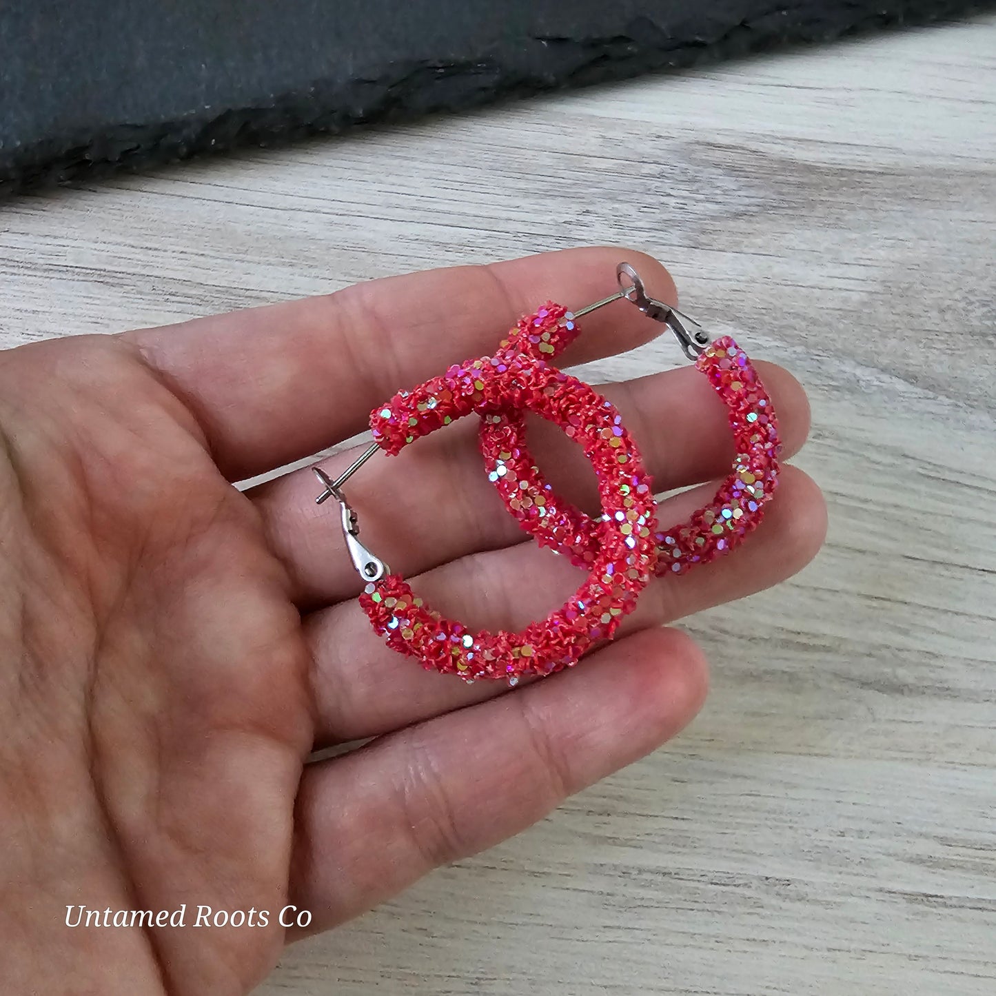 Red Glitter Hoops