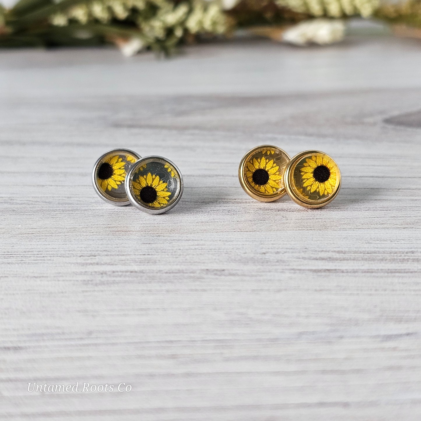 Sunflower Print Stud Earrings